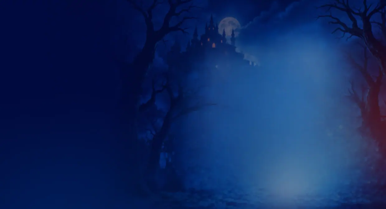 Dark blue autumn night scene from Mostbet's Halloween artwork